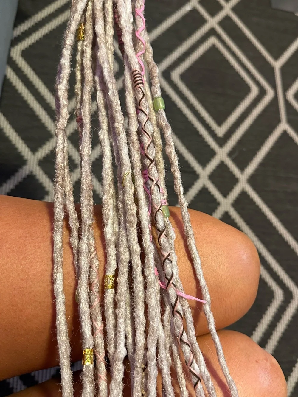 Boho Gray & Pink Synthetic Dreadlock Hair Wraps with Bead Accents
